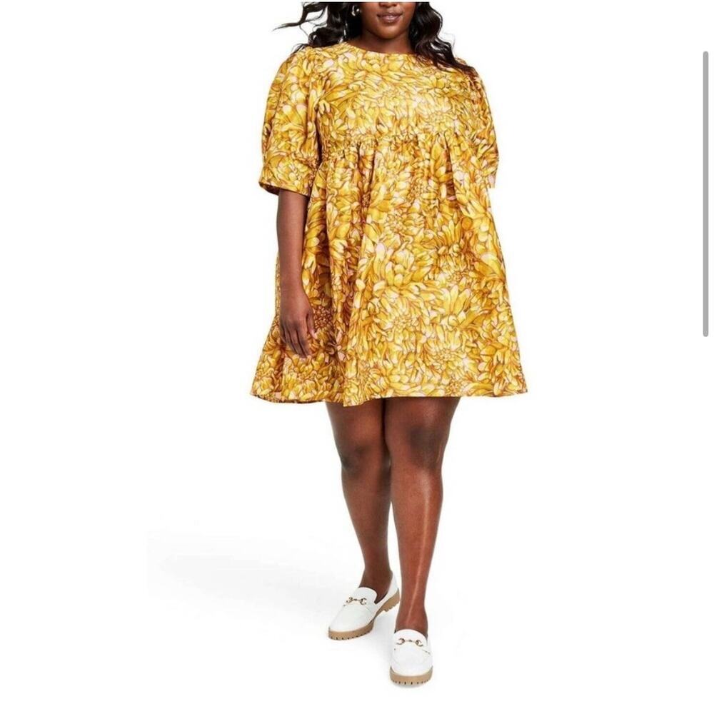 Kika Vargas x Target Puff Sleeve Mum Print Yellow Mini Dress Babydoll 2X